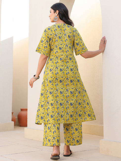 Lime Pure Cotton Floral Printed A-line Maternity Co-ord Set